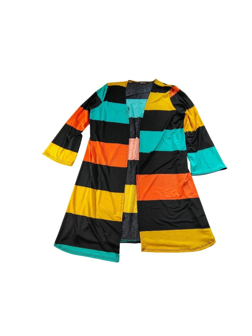 Hemish USA Colorful  Striped Duster Cardigan  With Open Front & Long Sleeves L
